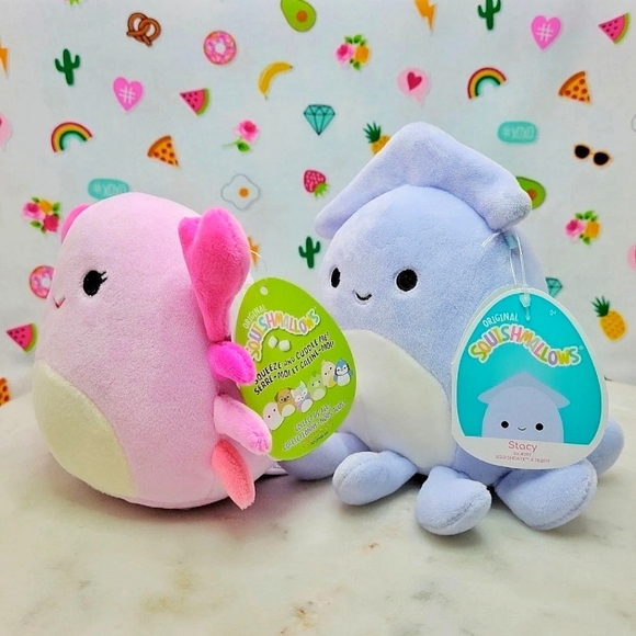 Squishmallow Stacy Squid & Cailey Crab 5" Rare HTF Canada Import Plush Set NWT - Picture 7 of 11
